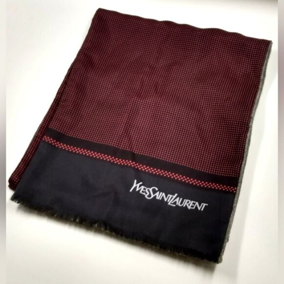 YSL Yves Saint Laurent Paris France Vintage Long Fringe Silk Wool Formal Scarf - Picture 3 of 13